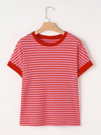 Striped Ribbed Knit Short Sleeve T-shirt (6)