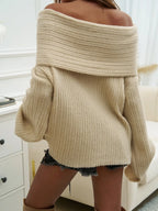 Off-shoulder Extra-long Sleeve Sweater (2)