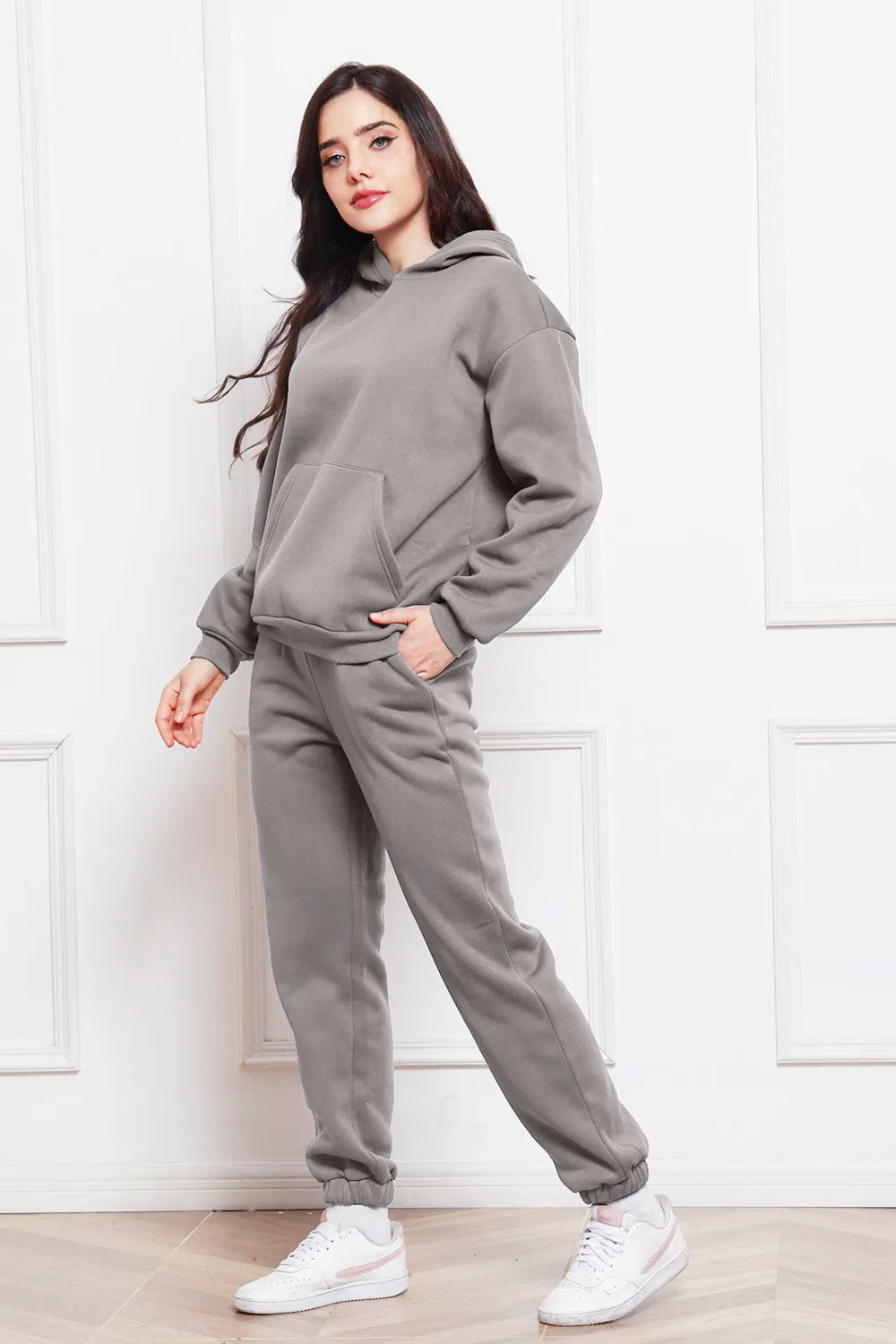 Drop Shoulder Long Sleeve Hoodie Pants Set (23)