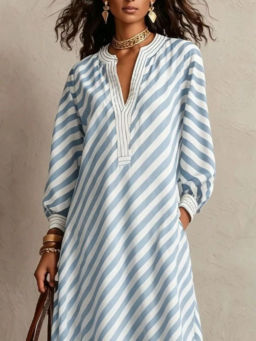 Striped Long Sleeves Maxi Dress (11)
