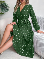 Tied Polka Dot Long Sleeve Midi Dress (16)