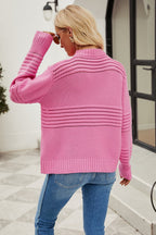 Round Neck Openwork Long Sleeve Pullover Sweater (2)