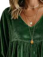 Full Size V-neck Long Sleeve Velvet Blouse Lace Trim Plus (29)