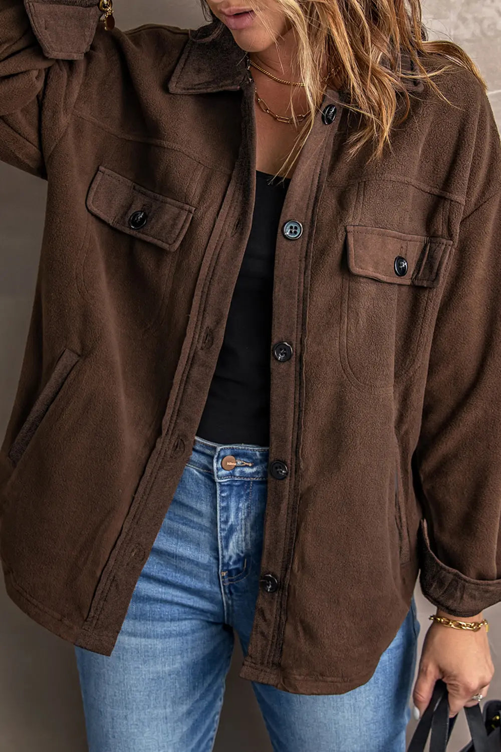 Button Up Collared Neck Long Sleeve Jacket (8)