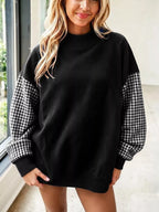 Gingham Sleeves Round Neck Sweatshirt (8)