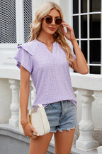 Eyelet Notched Short Sleeve T-shirt (15)