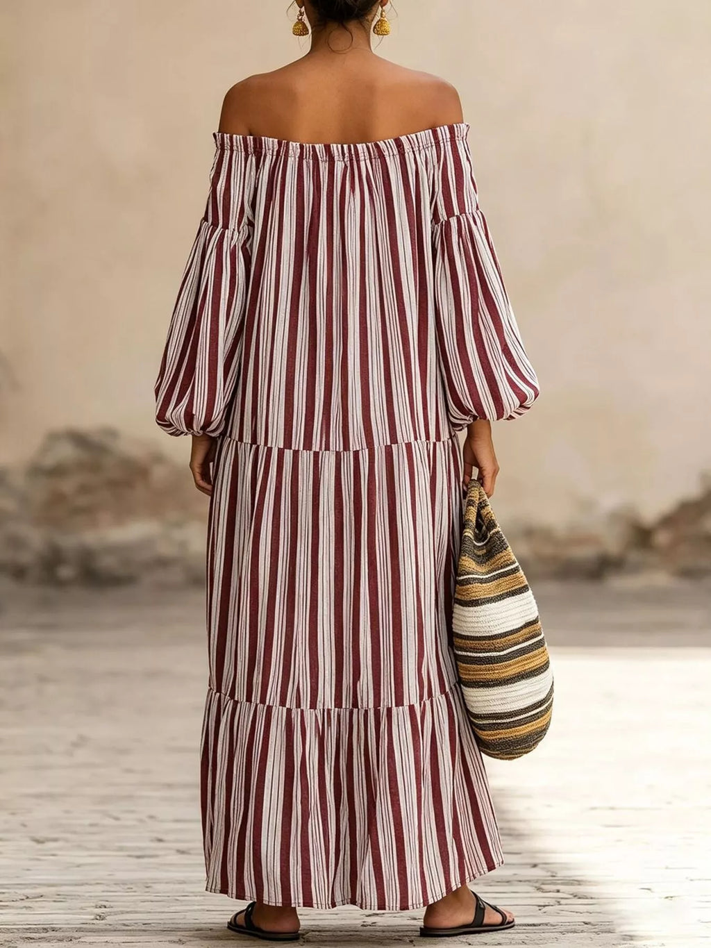 Off-shoulder Striped Maxi Dress (11)
