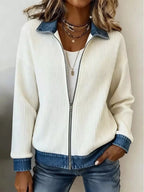 Contrast Denim Collar Ribbed Knit Jacket (2)