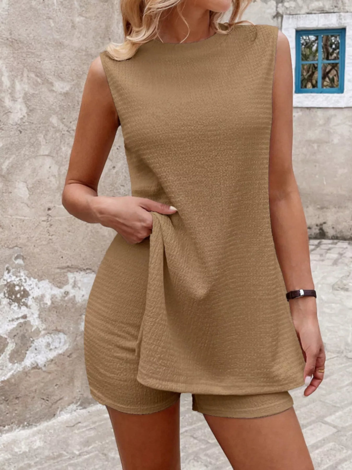 Side Slit Tank Top Shorts Set (13)