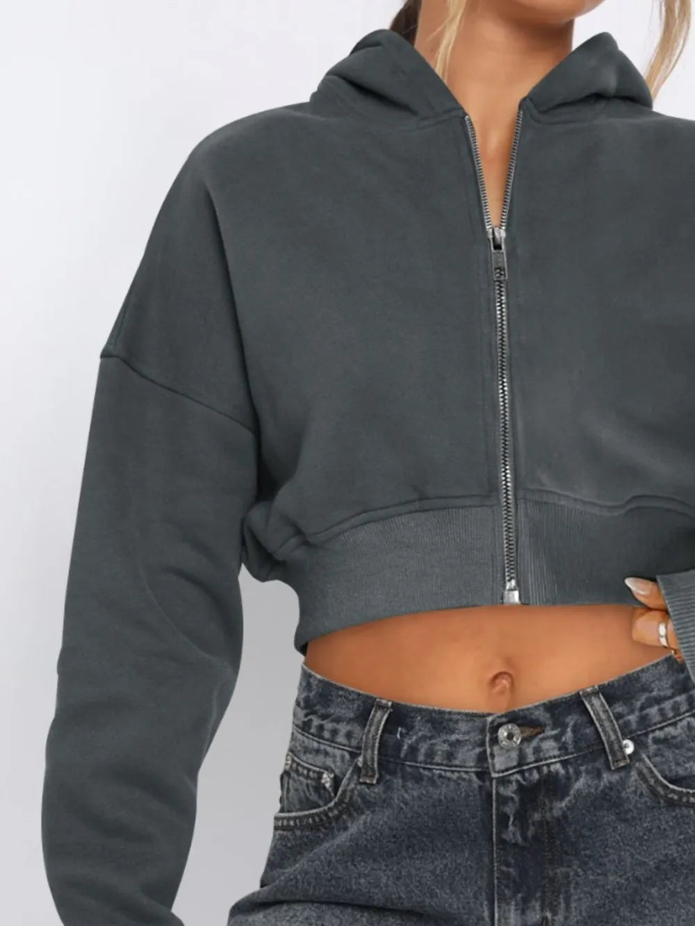 Zip Up Long Sleeve Hooded Cropped Jacket (12)