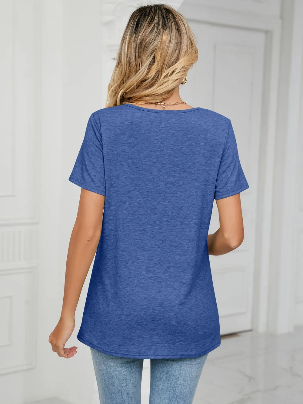 Ruched V-neck Short Sleeve T-shirt (12)