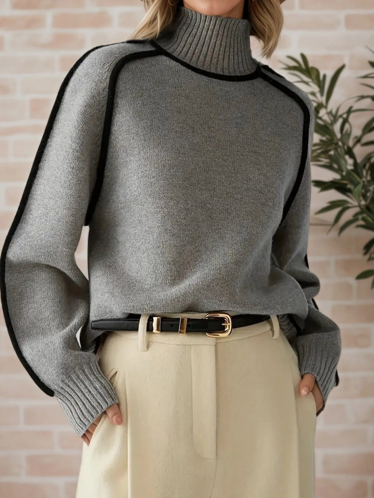 Contrast Trim Turtleneck Sweater (10)