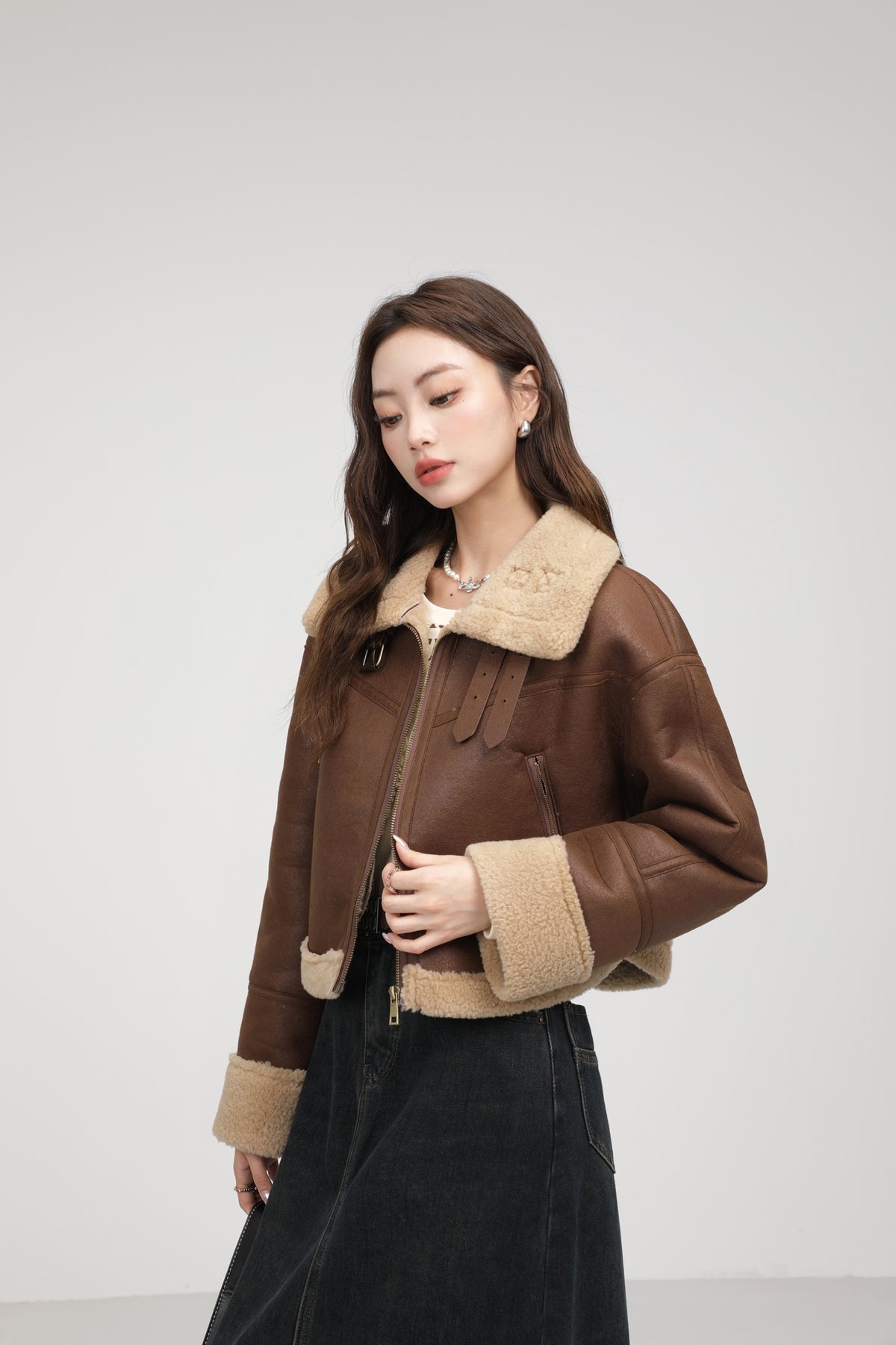 Stand Collar Fur Integrated Lamb Short Coat photo 7