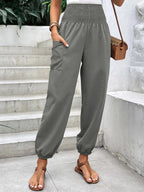 Smocked High Rise Joggers Pockets (14)