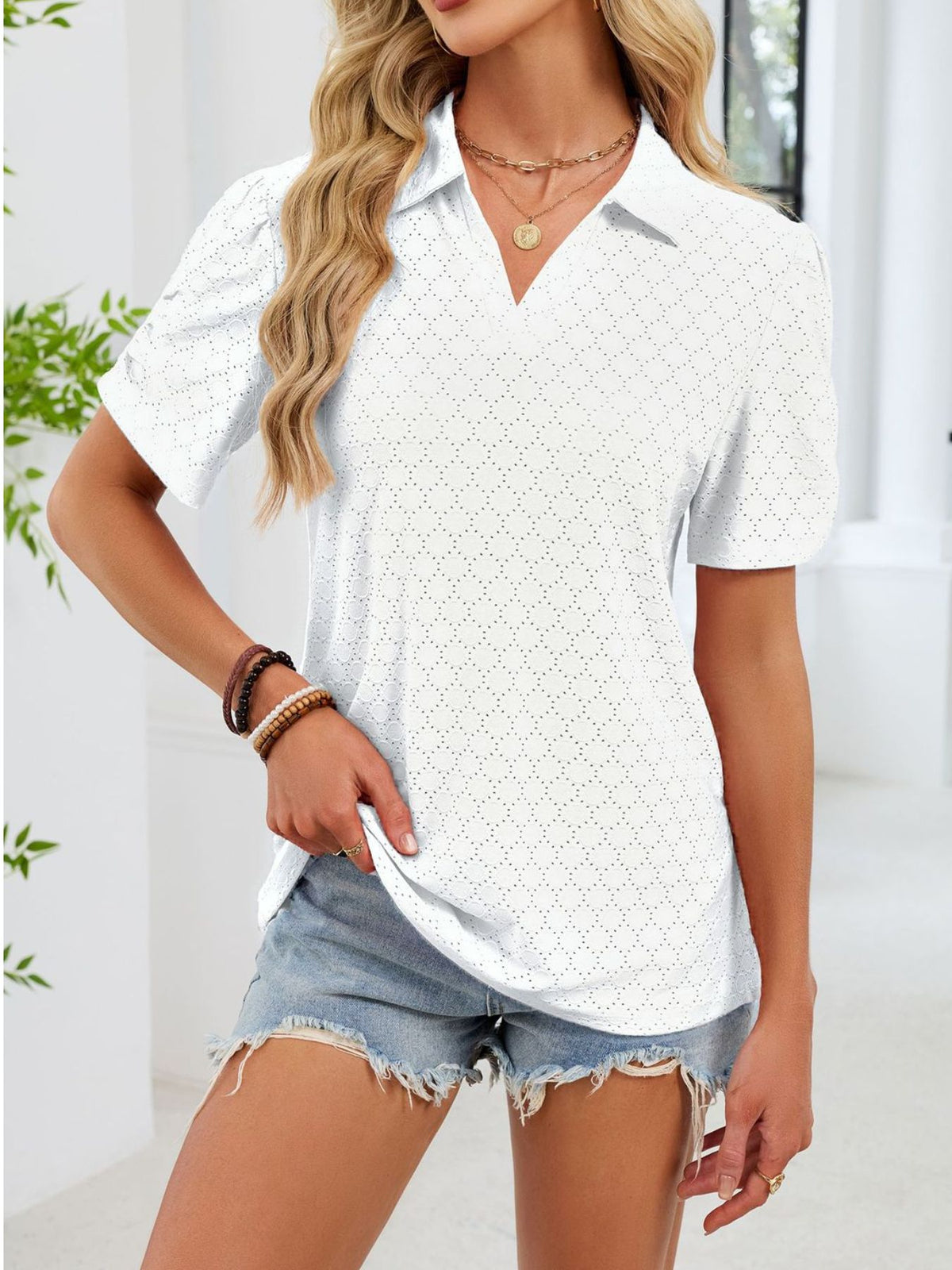 Eyelet Short Sleeve Blouse (19)
