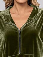Full Size Velvet Half Zip Hoodie Kangaroo Pocket Plus (2)