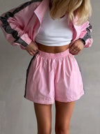 Zip Up Long Sleeve Jacket Shorts Set (8)