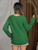 Openwork Round Neck Raglan Sleeve Sweater (12)