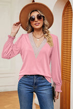 Lace Detail V-neck Lantern Sleeve T-shirt (9)