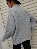 High Neck Balloon Sleeve Rib-knit Pullover Sweater (16)