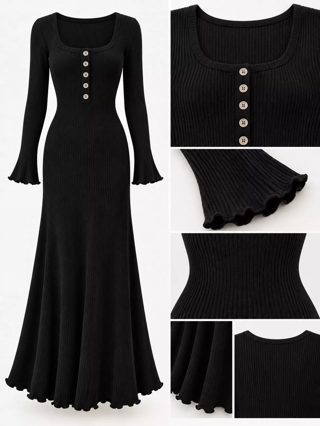 Button-front Ribbed Knit Maxi Dress (11)