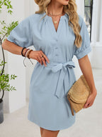 Notched Short Sleeve Tie Waist Dress (3)