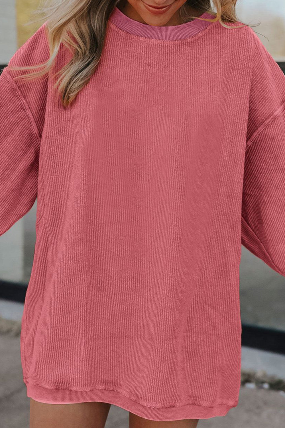 Ribbed Round Neck Drop Shoulder Sweatshirt (11)