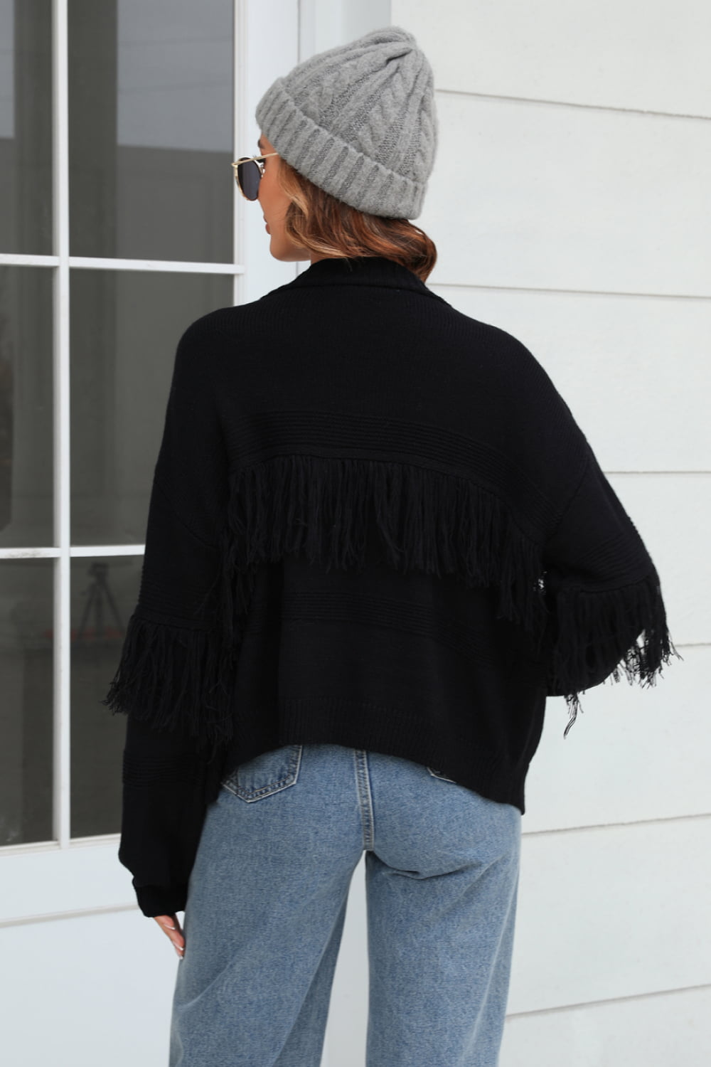 Fringe Trim Open Front Cardigan (18)