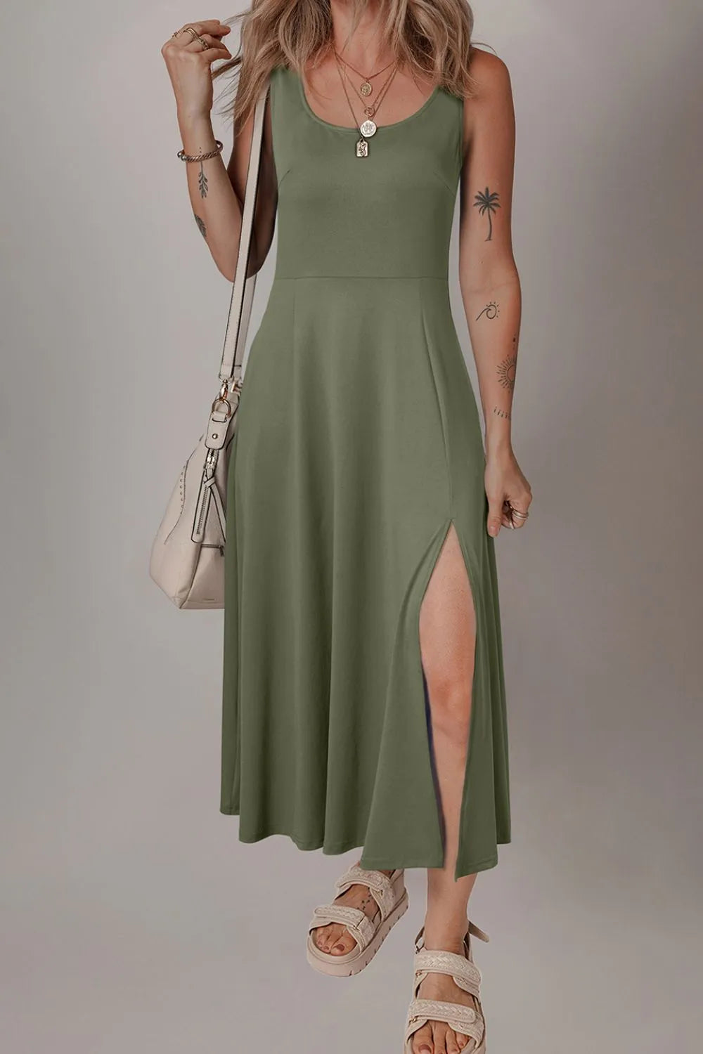 Side Slit Scoop Neck Wide Strap Dress (12)