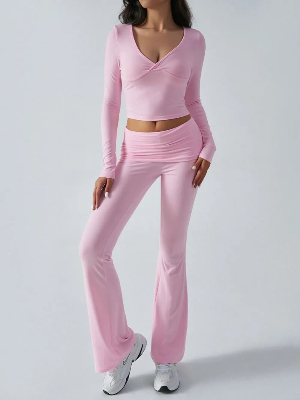 Ruched Long Sleeve Top Pants Set (17)