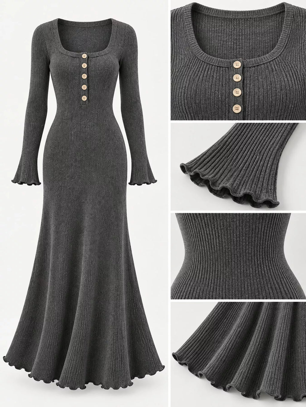 Button-front Ribbed Knit Maxi Dress (22)