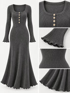 Button-front Ribbed Knit Maxi Dress (22)