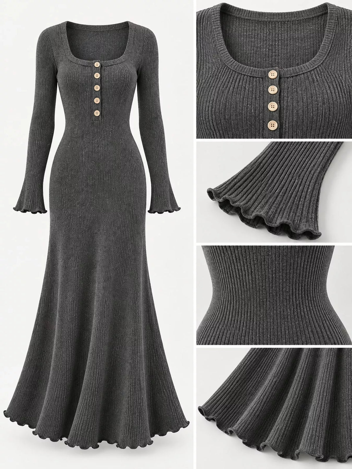Button-front Ribbed Knit Maxi Dress (22)