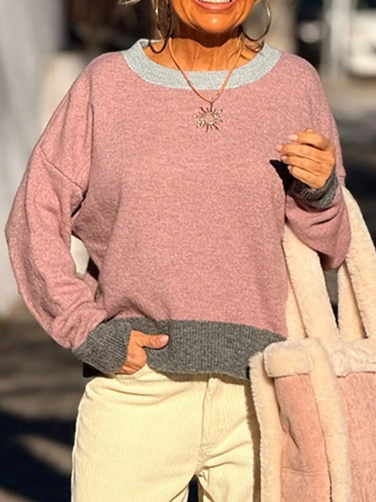 Contrast Trim Crew Neck Sweater (15)