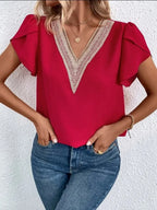 V-neck Petal Sleeve Blouse (8)