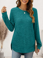 Ribbed Round Neck Long Sleeve T-shirt (8)