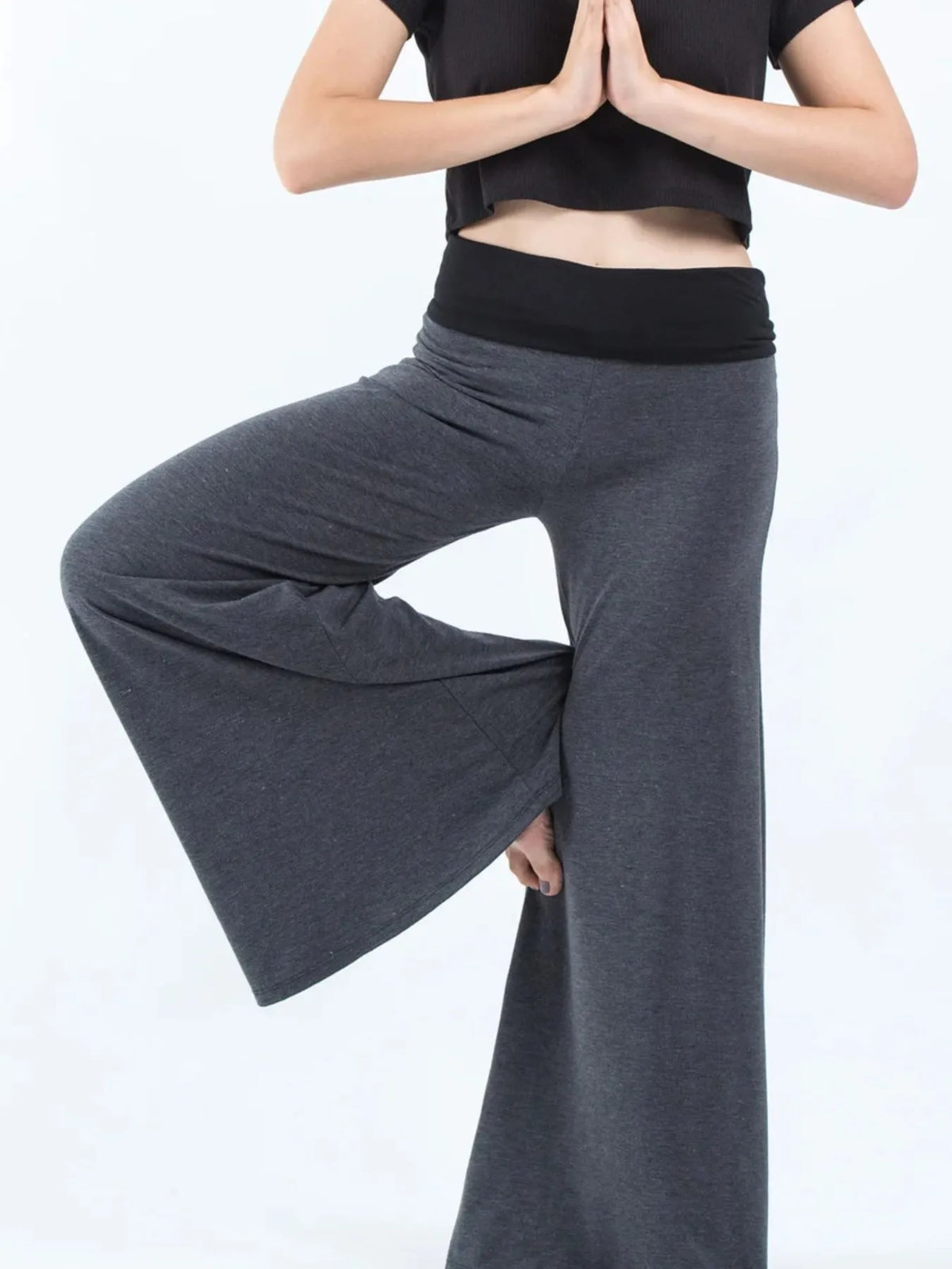 High Waisted Wide Leg Yoga Pants Contrast Waistband (3)