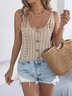 Cable-knit Button Down V-neck Sweater Vest