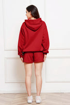 Drop Shoulder Long Sleeve Hoodie Shorts Set (9)