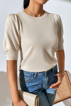 Round Neck Puff Sleeve Knit Top (15)