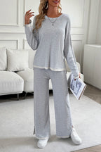 Contrast Trim Round Neck Top Pants Set (9)