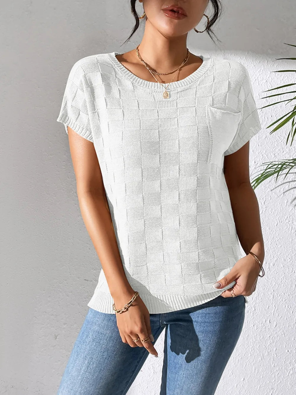 Round Neck Short Sleeve Knit Top (11)