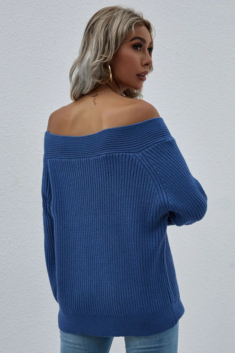 Off-shoulder Rib-knit Sweater (10)