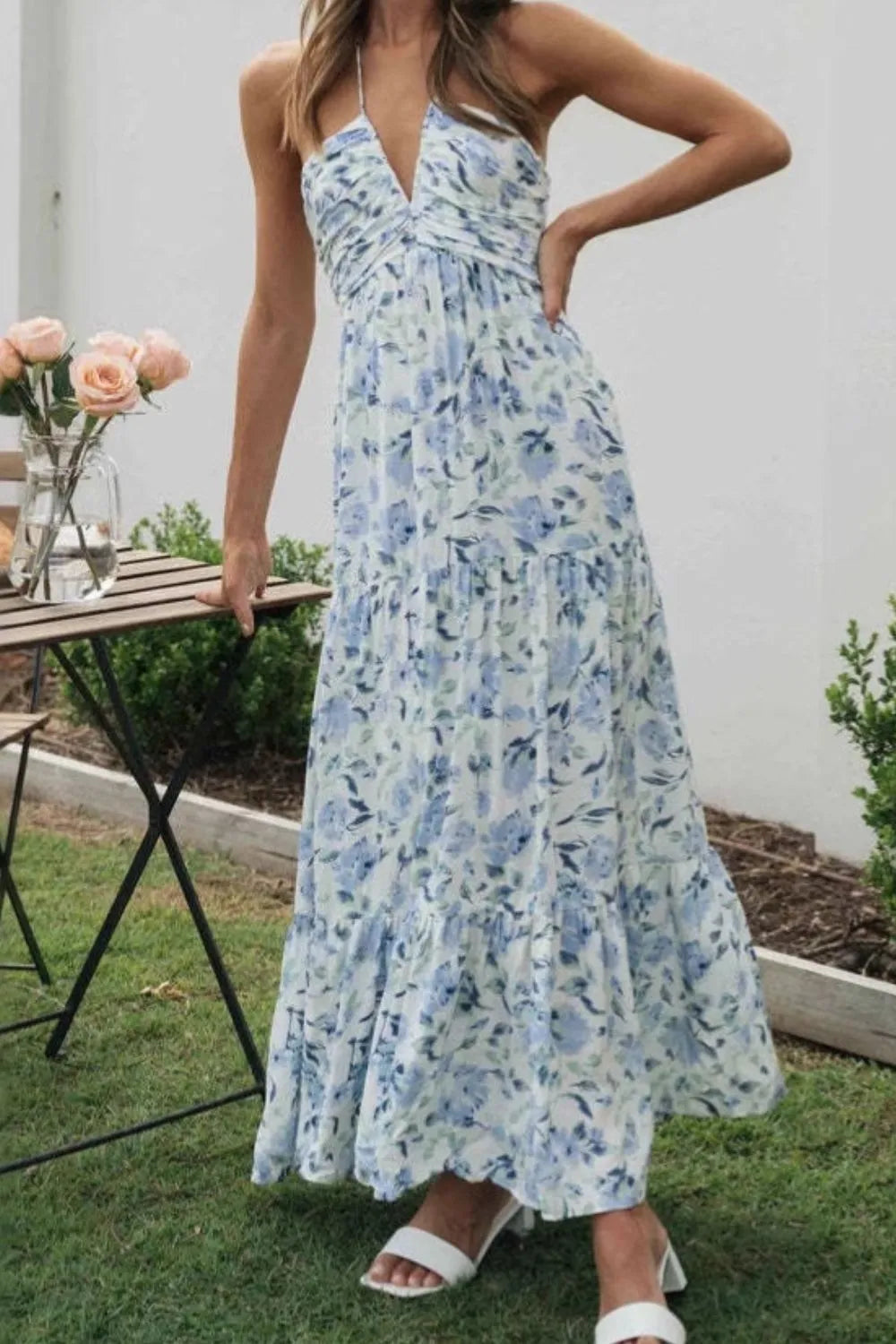 Floral Halter Neck Tiered Maxi Dress (13)
