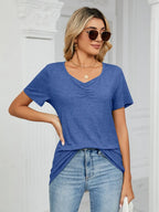 Ruched V-neck Short Sleeve T-shirt (10)