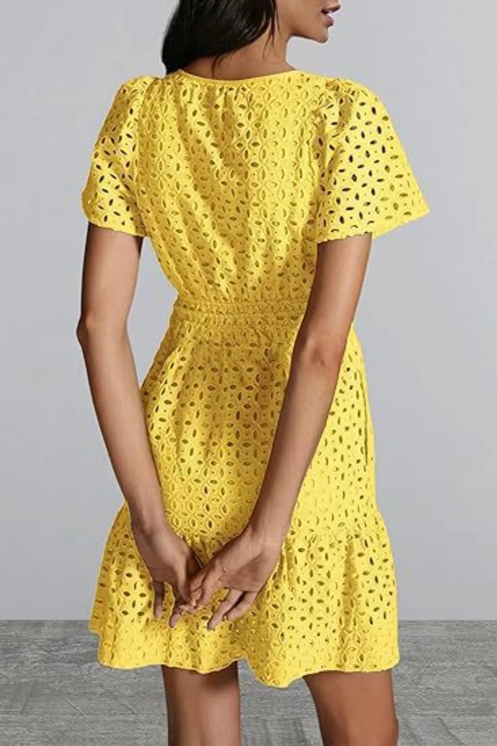 Eyelet Notched Short Sleeve Mini Dress (12)