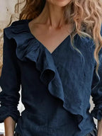 V-neck Ruffled Long Sleeve Blouse (14)
