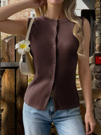 Sleeveless Button-down Knit Vest