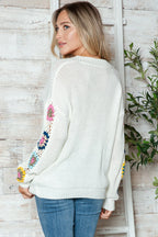 Crochet Flower V-neck Sweater (2)
