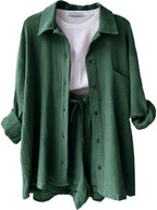 Button Up Shirt Shorts Set (33)
